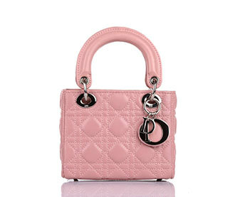 mini lady dior lambskin leather bag 6321 pink with silver hardware - Click Image to Close